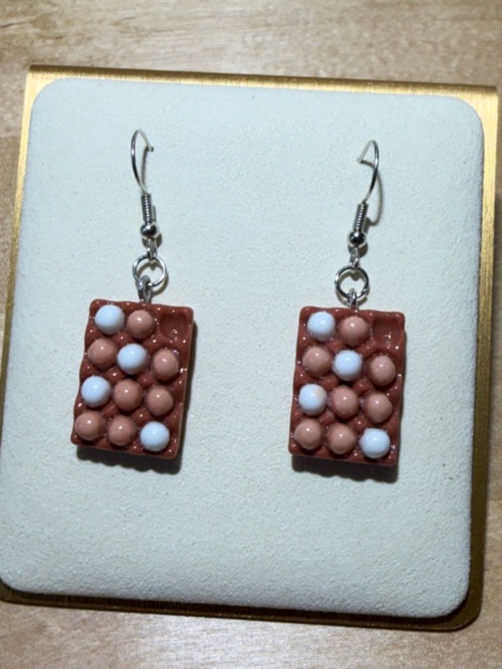 Handmade Eggs in carton dangling Earrings